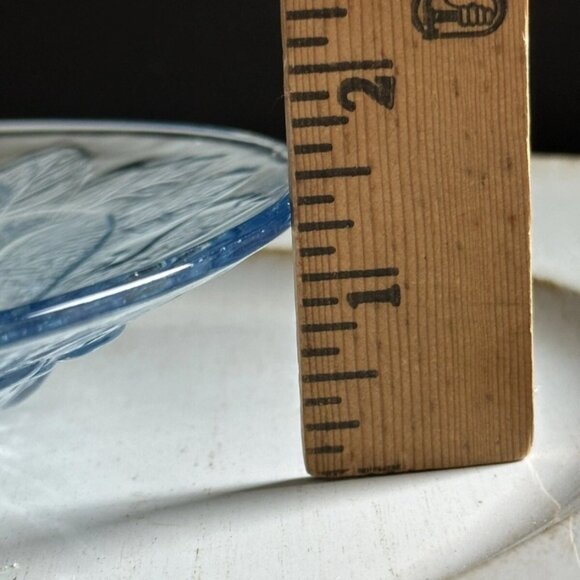KIG Ice Blue Glass Plates Set Of 4 VTG Fruit Embossed Decorative Trinket Dish - Picture 9 of 10